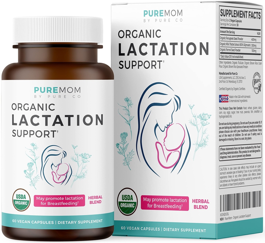 Suplemen Lactation Organik USDA - Tingkatkan Suplai Susu dengan Dukungan Penarikan Nafas Herbal - Bantuan untuk Ibu - Organik: Benugreek Benih, Fennel & Milk Thistle - 60 Vegan Capsules (Tidak Ada Pil atau Cookies)