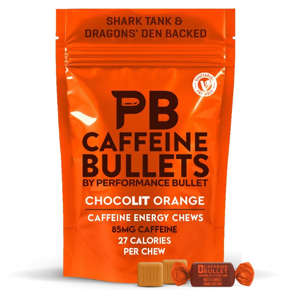 Caffeine Bullet Energy Chews - Chocolate Orange. 16 * 85mg - Tendangan Lebih cepat daripada Pil, Gels & Gugs. A Pre Workout Endurance Boost.