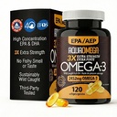 Suplemen Minyak Ikan Triple Omega 3, Suplemen Oil Ikan Tinggi EPA Omega 3, EPA dan DHA Omega3 Acids Gendut dengan Vitamin D, Potensi Tinggi Omega3 Suptgels, 120 Softgels, Unflamited