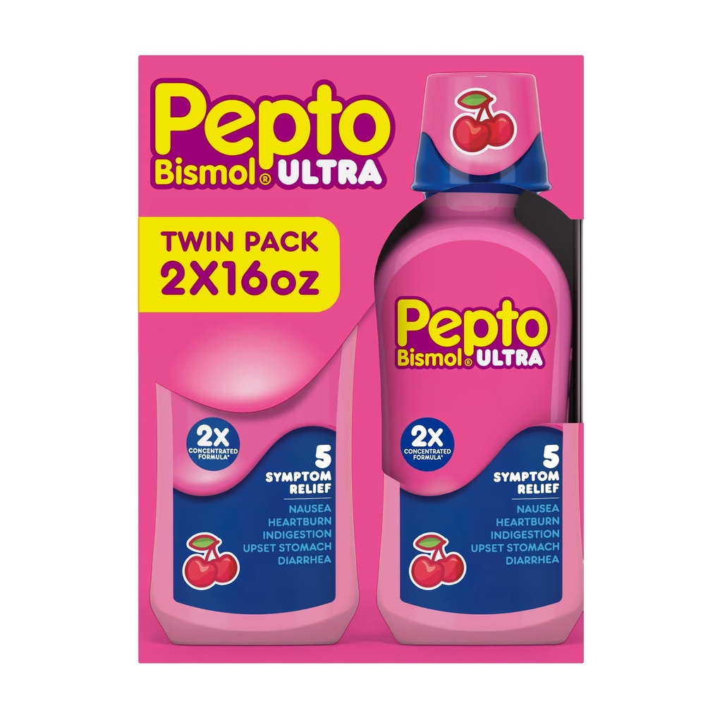 Pepto Bismol Liquid Ultra untuk Nausea, Heartburn, Intervention, Upset Perut, dan Diare - 5 Symptom Fast Relief, Cherry Flavor 12 oz (Paket 3)