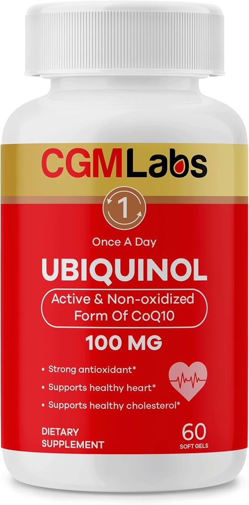 Ubiquinol 100MG Aktif & Non- Oxidized (Reduced) Form of CoQ10 - Strong antioksidant Ditary Supports Health, Healthy Cholesterol - 60 Softgels by CGM Labs