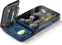 Travel Pill Organizer dengan Pill Cutter Splitter, 4 Comments Pill Case, Kotak Pill Kecil untuk Pocket Purse, Kontainer Daily Pill untuk Menahan Persediaan Minyak Vitamin Liver, Obat-obatan (Hitam)