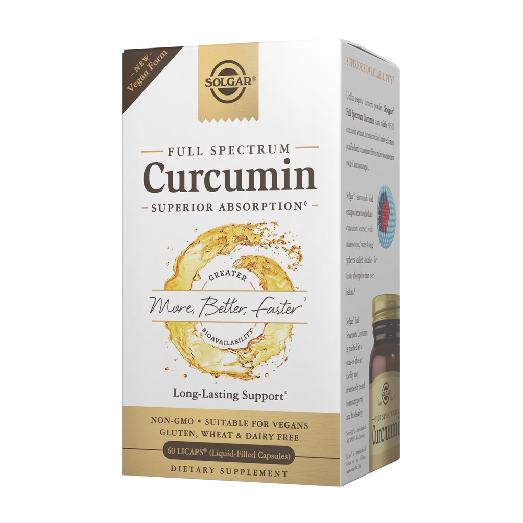 Solgar Curcumin Spectrum Penuh - 60 Licaps - Absorpsi Superior - Otak, Gabungan & Imune Kesehatan - Non-GMO, Vegan, Gluten Bebas, Dairy Bebas - 60 Hamba