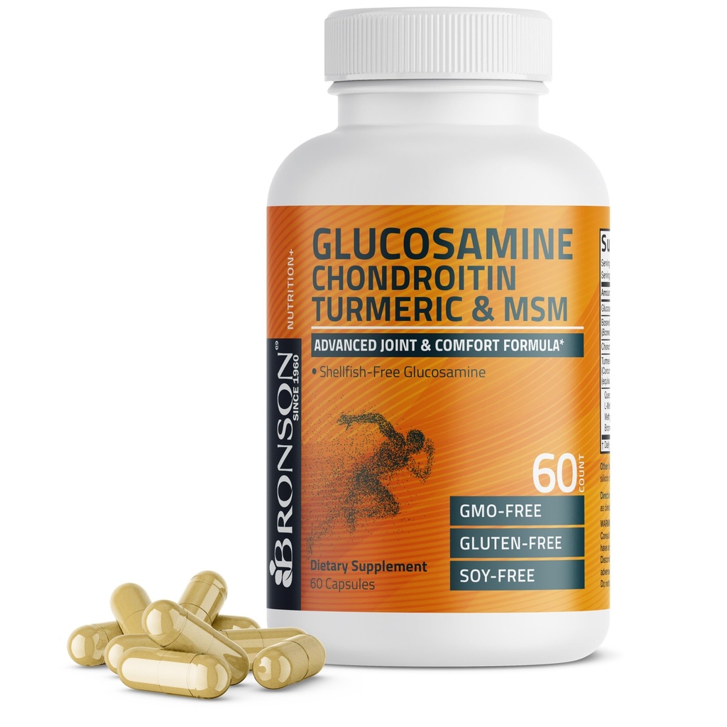Bronson Glucosamin Chondroitin Turmeric & MSM Advanced Companded Formula, Supports Healthy Joints, Mobility & Cartilage - Non-GMO, 60 Capsules