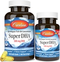 Carlson - Super DHA Gems, 500 mg DHA Suplemen, 640 mg Fatty Acids, Wild- Caught Norwegia Car Fish Oil Konsentrasi, Disediakan Nordic Fish Oil Capsules, 60 + 20 Softgels