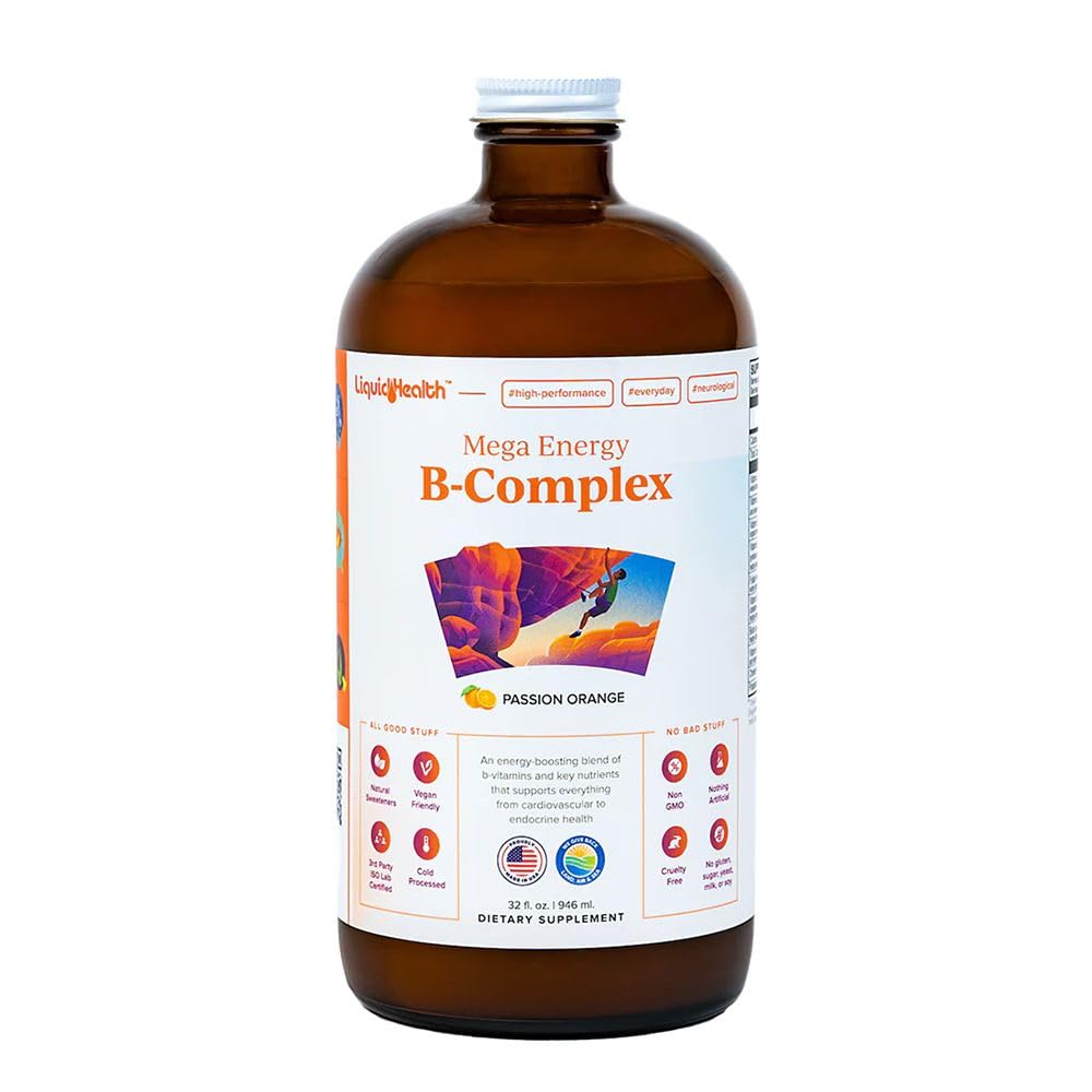 Metode Energi LIQUIDHEALTH Mega Complex, Penyedia Vitamin Pertumbuhan Dewasa - Meningkatkan Energi, Relieve Stress & Fatigue, Dukungan Imune, Heart & Gut Health - Dibuat di USA, Vegan, Sugar- Bebas (32 oz)