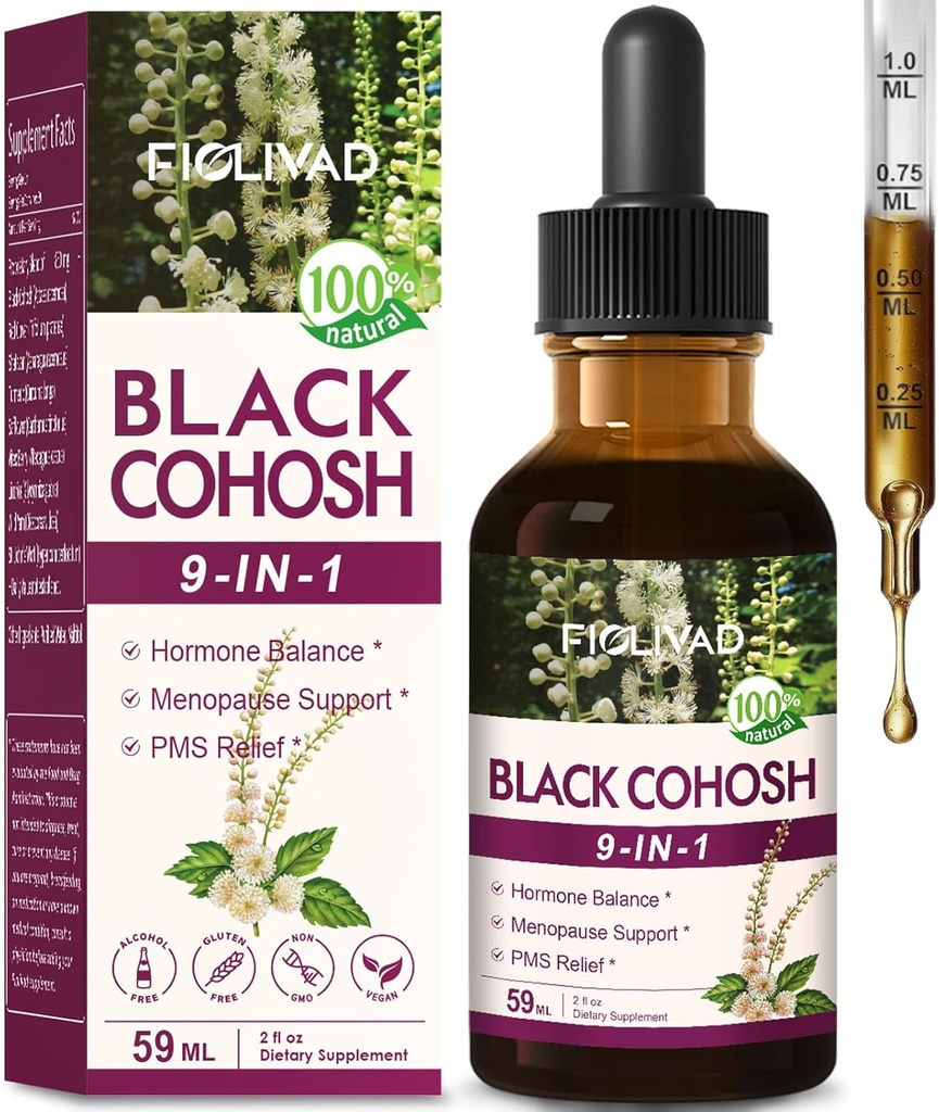 100% Natural Herbal Drops, Black Cohosh Extract for Hormone Balance, Menopause Dukungan & PMS Relief. 2oz