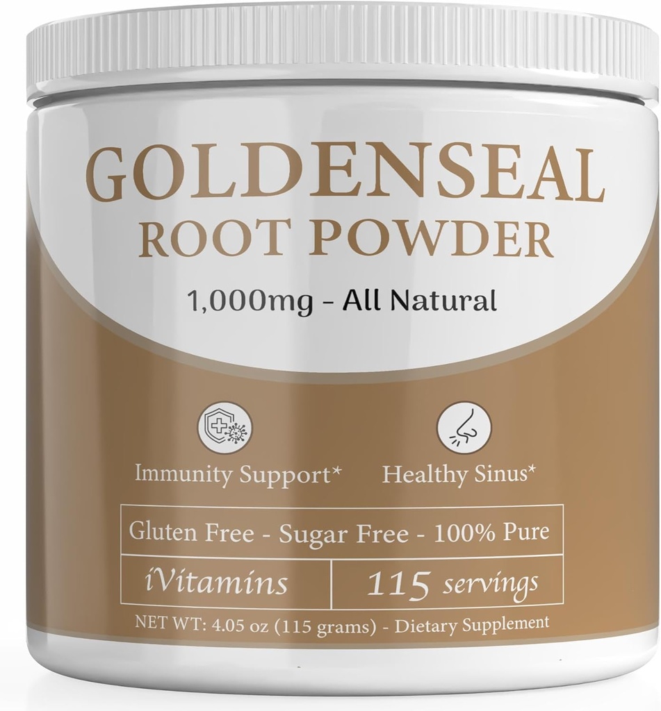 Golden Seal Powder - Golden Seal Powder untuk Sinus - Goldenseal - Echinacea Goldenseal - Goldenseal Root Powder Organik - 1.000mg per Serving - 115 Serving