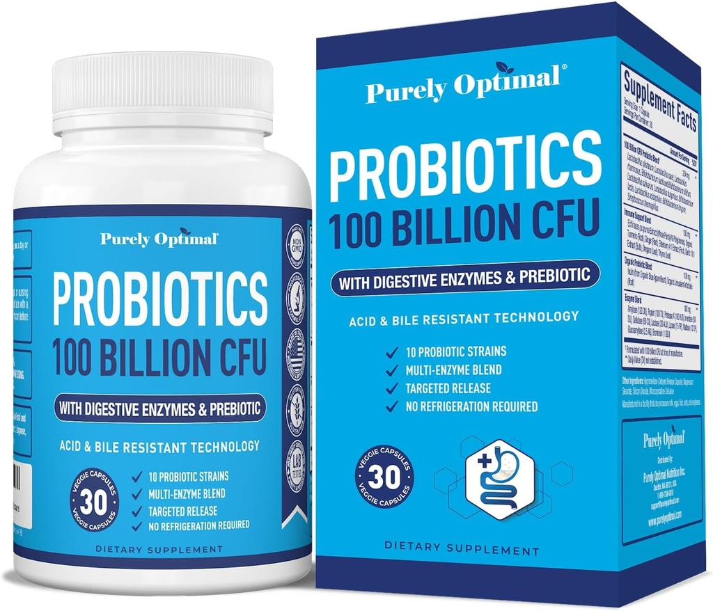 Purely Optimal Premium Programs (Berbagai Jenis) w / Organic Pretical & Digetical Enzymes (30 Cacah 1), 100 Milyar CFU)
