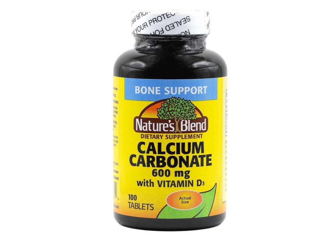 Nature 's Blend Calcium Karbonate 600 mg dengan D3 400 IU 100 Tablet, (Paket 1), 079854016819