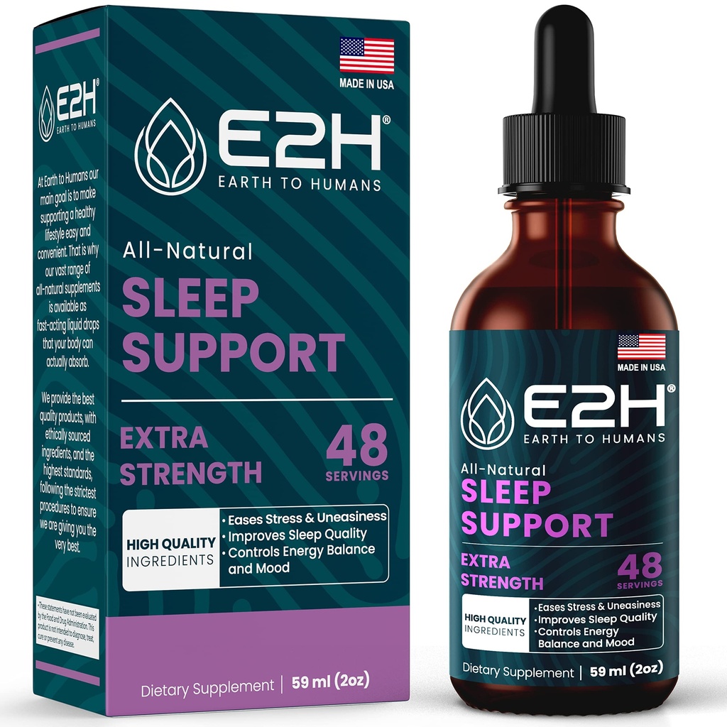 Dukungan E2H Natural Sleep - Liquid Melonasin dengan Chamomile, Theanine - Sleep Better, Deeper, Longer - Vegan, GMO- Free - Menyediakan Stress Relief - 2 Fl Oz