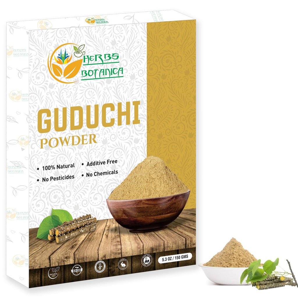 Herbs Botanica Guduchi Powder USDA Organik Neem Giloy Powder 124; Tinospora cordifolia 124; Herbsl Suplemen Ammune Dupport, Distle 5.3 Oz / 150 GMS