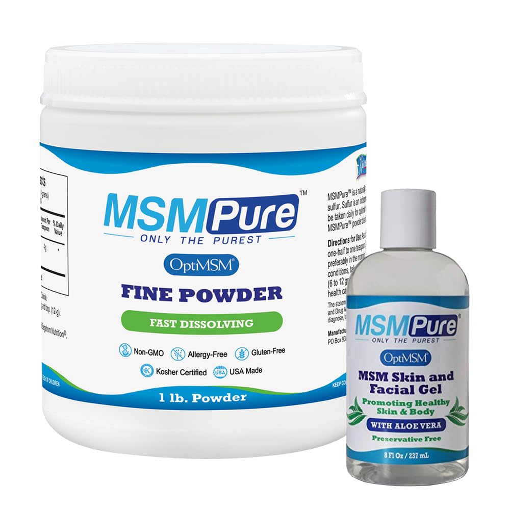 KALA HEALTH MSMPure MMM Fine Powder 1lb dan MSM Gel dengan Organic Aloe 8oz Bundle