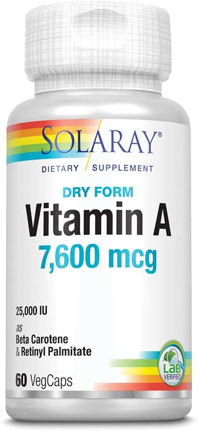 Solaray, Dry Form Vitamin A, 7.500 mcg, 60 VevenCaps