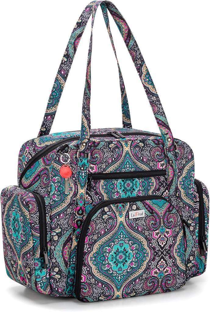 LoDrid Teacher Tote Bag with Padded Bottom, Teacher Utilitas Bag for Work, Large Women Work Tote with Zip-Top Closure
