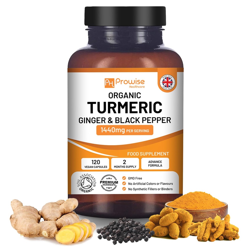 Turmeric Curcumin 1440mg dengan Black Pepper & Ginger I 120 Vegan Turmeric Capale High Strength (2 Pasokan Bulan) I made in The UK by Prowise Healthcare