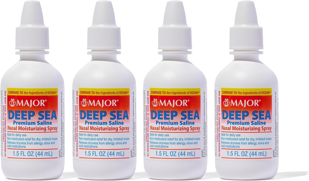 MajOR Deep Sea Premium Saline - Nasal Moisturizing Spray for Dryness and Irritation Relief - Sodium Chloride 0.65% - 1.5 Fl (4 Pack)