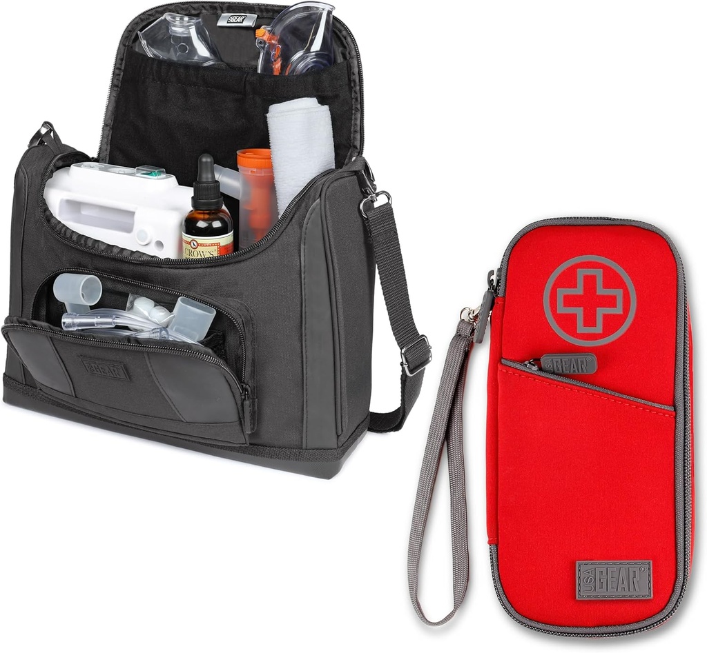 US GEAR Nebulizer Carrying Case + Insulated Asthma Inhaler Case (Red) - Bundle