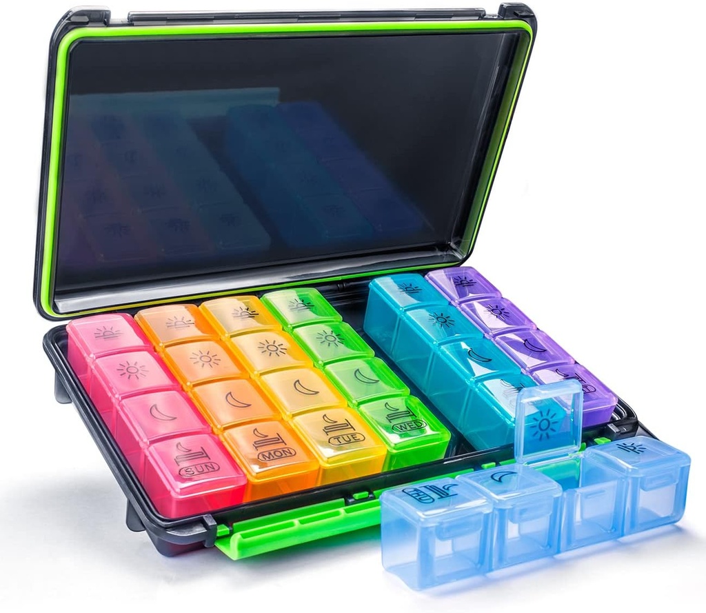 Weekly Pill Organizer, 7 Day Pill Box (4-Times-Aday) Portabel untuk Perjalanan dengan Moisture- Bukti Mendesain kasus Pil Pill untuk Pil / Vitamin / Minyak Ikan / Suplemen