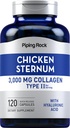 Piping Rock Chicken Sternum Tipe II Collagen Suppplemen 124; 3000mg 124; 120 Capsules 124; dengan Acid Hyaluronic 126; Non-GMO, Gluten Bebas