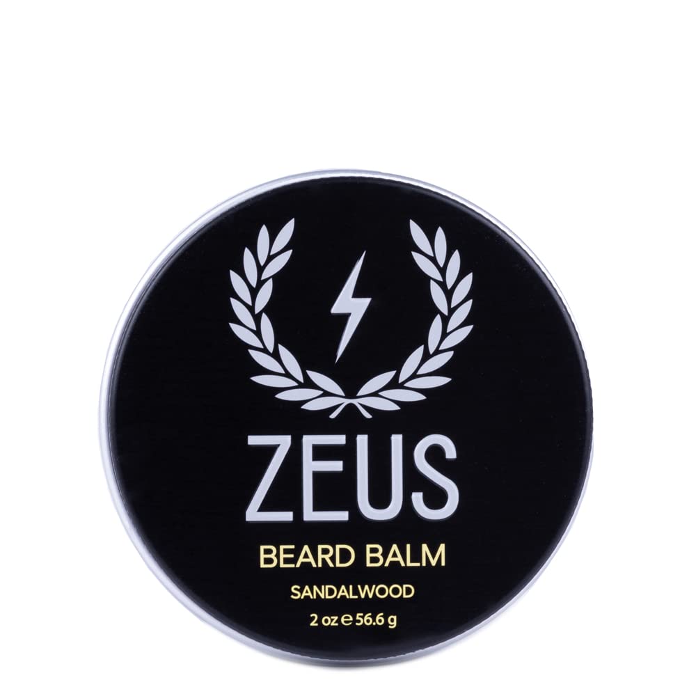 ZEUS Beard Balm, Natural Beeswax & Shea Butter Balm, Softtening Conditioner for Facial Hair - MADE IN USA (Sandalwood) 2 oz.