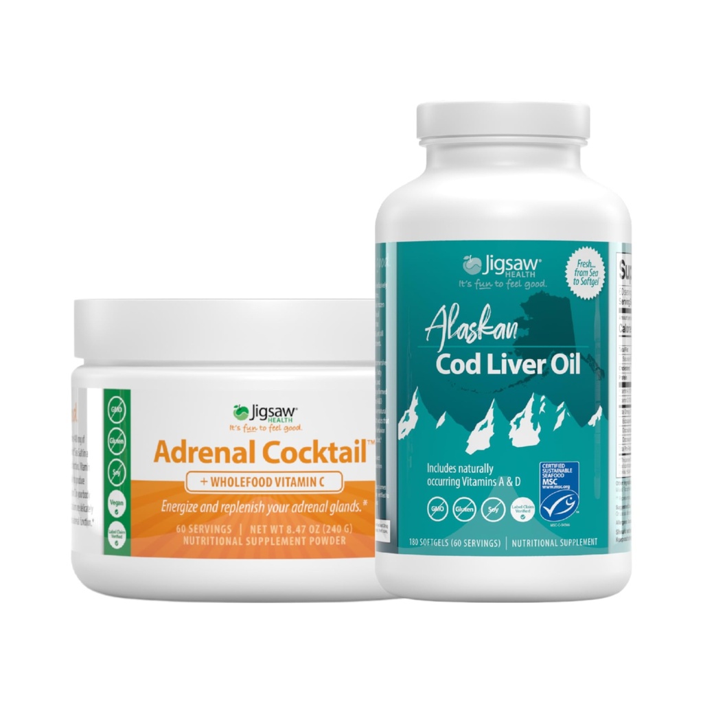 Jigsaw Health Bundle 124; Adrenal Cocktail, 60 Servings (Jar), dan Alaska Cod Liver Oil, 180 Softgels