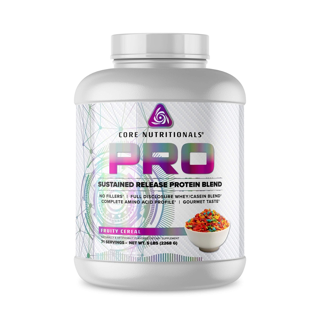 Core Nutronionals Pro Substained Whey Protein Blend 124; with Digetical Enzymes 14; 25g Protein, 2g Carbs 124; No Fillers 124; 5 Pound (Fruity Cereal)