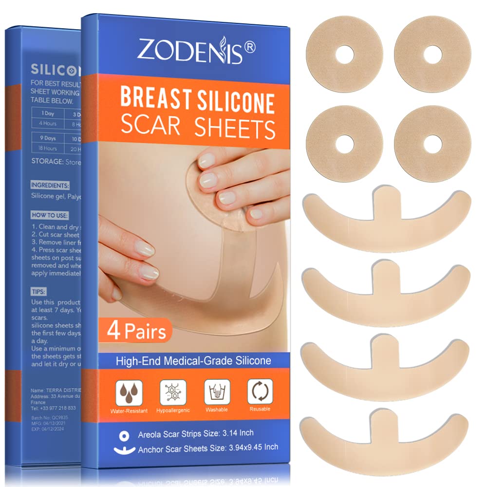 Scar Scar Sheets for Breast - 8 Pack, termasuk 4 Areola Soft Strips & 4 Anchor Sheets