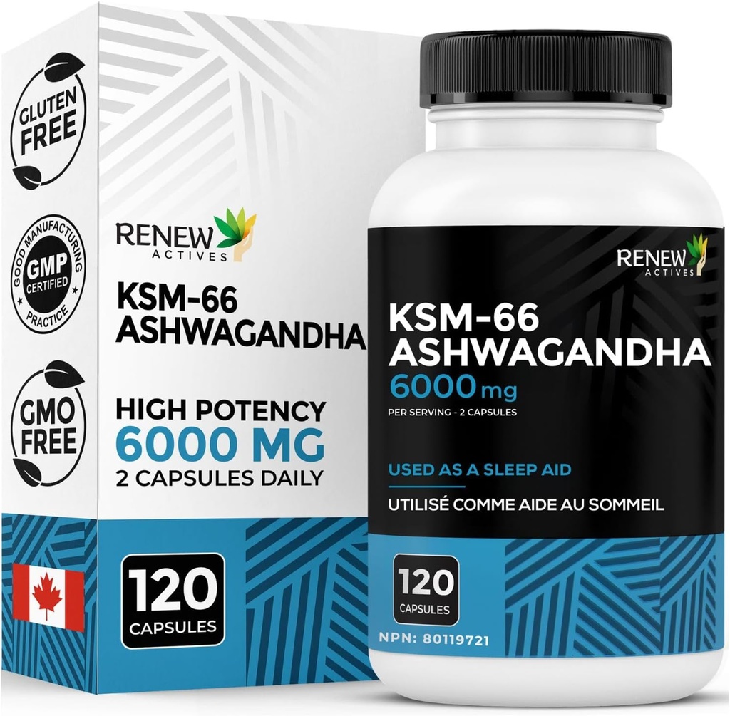 Perbarui Aktif Ashwagandha KSM-66 Tambahan 500MG per Serving dengan Black Pepper untuk Absorpsi Superior - Fokus & Mood Dukungan untuk Meningkatkan Bantuan Energi & Tidur - Dibuat di Kanada - 120 Kapsul