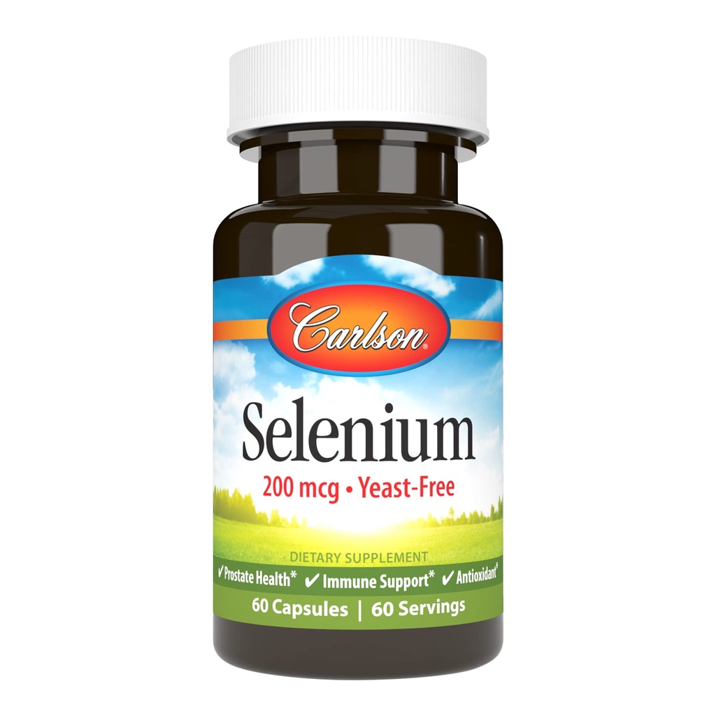 Carlson - Selenium, 200 mcg Yeas- Free, Prostate Health & Imune Dukung, Antioksidant, 60 Kapsul