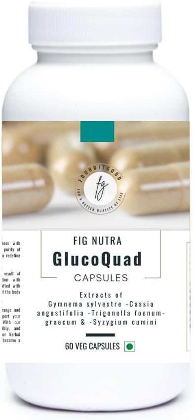 FiG Nutra 'GlucoQuad' Capsules 124; Herbal Metabolic Supplemen; 124; Gymnema, Furugreek, Cassia, Syzygium Blend 124; 60 Veg Capsules