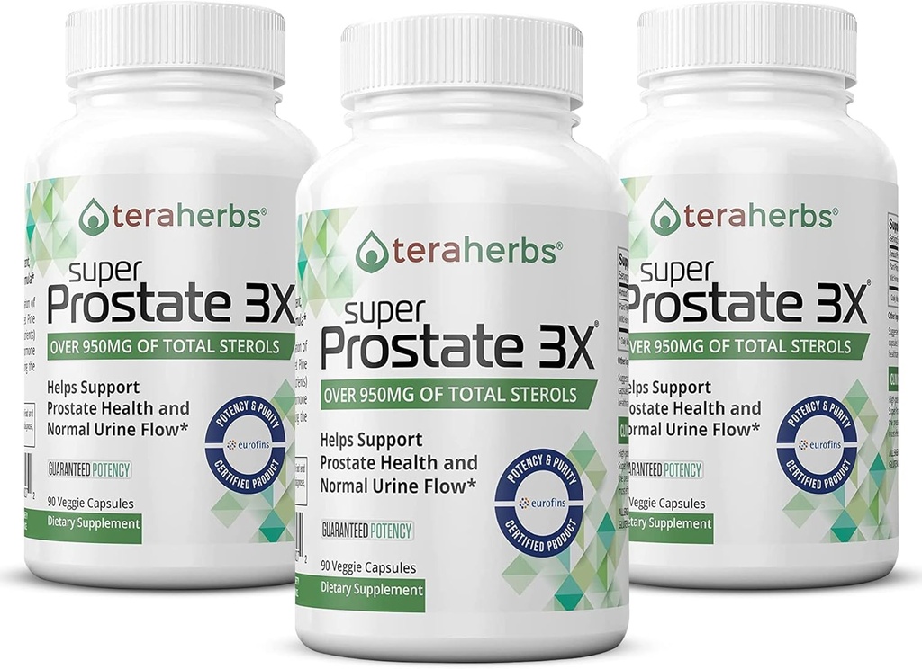 Tera Herbs Super Prostate 3X - Bladder Control, Hormone Balance & Dukungan untuk Penentuan Pemandian Prospek & Frekuensi Prostate untuk Pria w / Beta Sitosterol tidak Saw Palmetto (3 Pack)