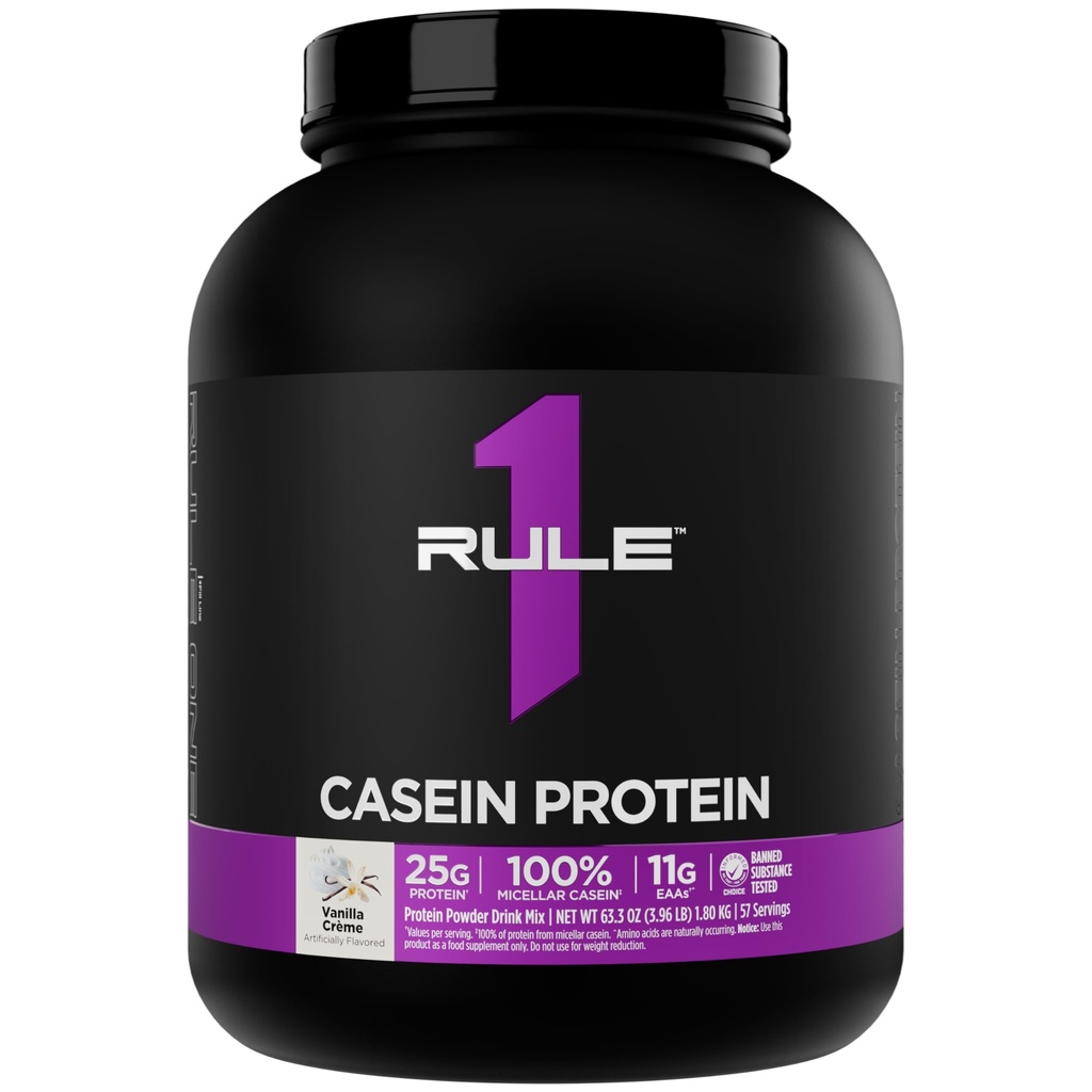 Aturan 1 Casein Protein - 25g Protein dan 11g EAS Per Serving dari Slow- Release Mideath Casein untuk Recovery Overnight dan Diterima Pengiriman Antara Meals (4 Pounds), Vanilla Crème)