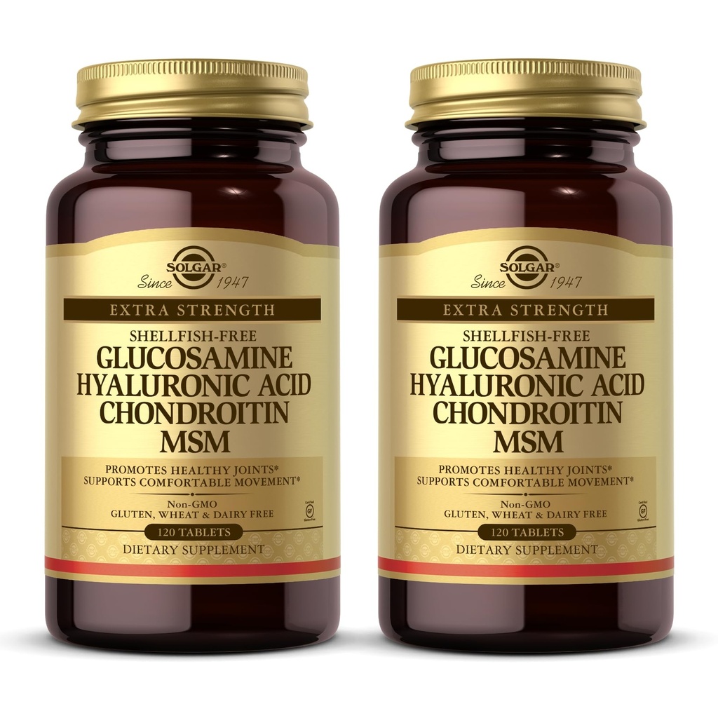 Solgar Glucosamin Hyaluronic Acid Chondroitin MSM - 120 Tablet, Paket 2 - Promotes Joints Heally, Pasokan Gerakan Komfortable - Non-GMO, Gluten Free - 80 Total Servings