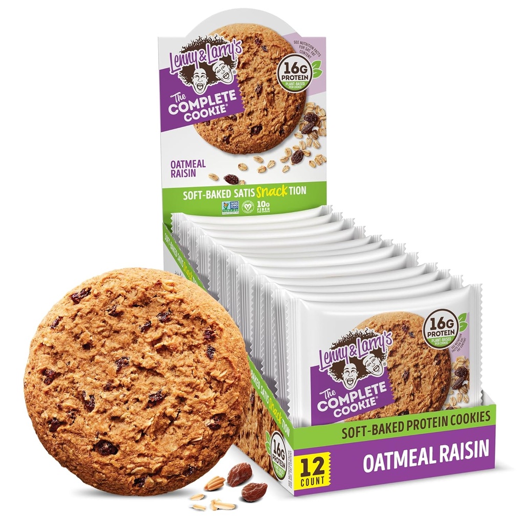 Lenny & Larry 's The Complete Cookie, Oatmeal Raisin, 16g Plant Protein, Vegan, Non-GMO, 4 Ounce (Paket 12)