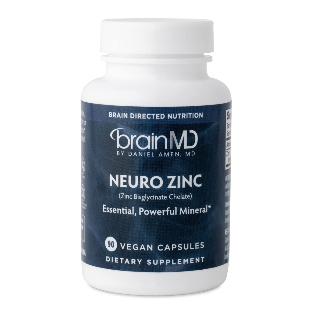 BRAINMD Dr Amen Neuro Zinc - 90 Kapsul - 25 mg Zinc Bisglycinate Chelate - Gluten Free - 90 Servings