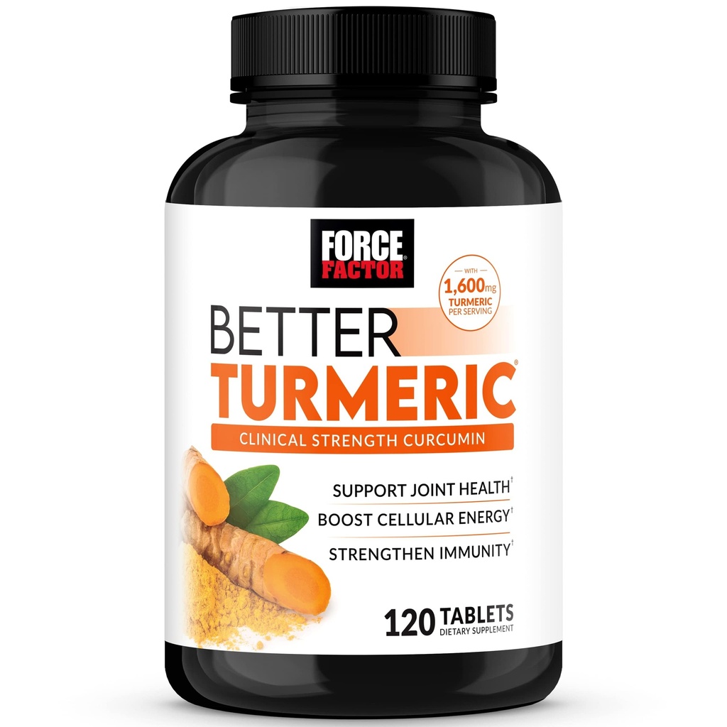 FORCE FACTOR Lebih baik Turmeric Curcumin 1600mg dengan Black Pepper & Ginger, Clinical Strength Dupport Superior Absorpsi, 120 Tablet