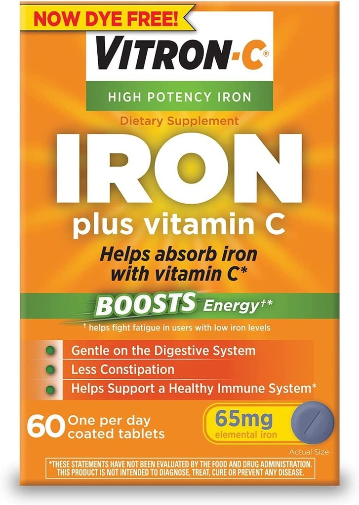 Potensi Tinggi Vitron-C Tambahan Diet Besi Plus Tablets Berlapisan Vitamin C, Paket 5 (60 Hitung Masing-masing)