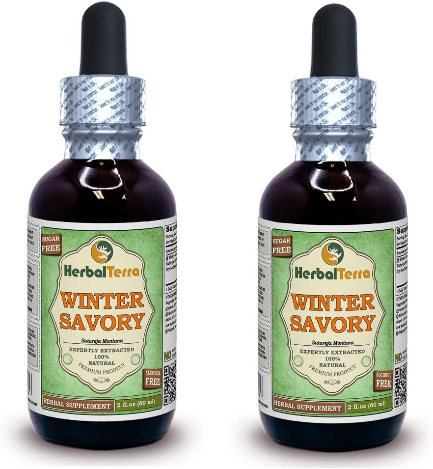Winter Savory (Satureja Montana) Glycerite, Organic Dryed Leaves Alcohol- Four Liquid Extract (Nama merek: HerbalTerra, Proughtly dibuat di USA) 2x2 f.oz (2x60 ml)
