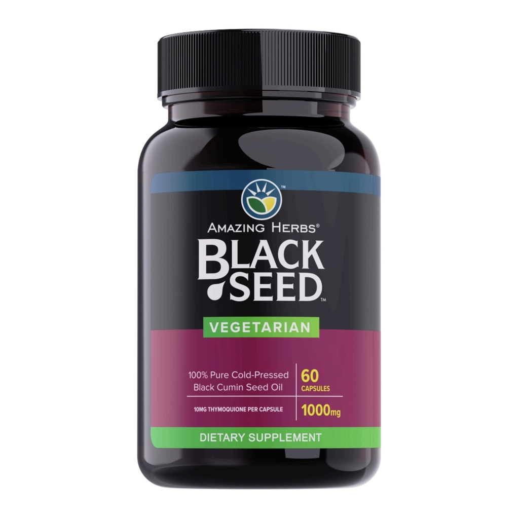 Menakjubkan Herbs Black Seed Oil Capsules - Pil Minyak Benih Hitam, Katup Benih Cumin Hitam, Suling Nigella Sativa Dingin, Minyak Blackseed, Non GMO, 100% Pure - 60 Vegetarian Capsules, 1000 mg