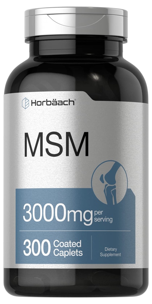 Horbäach MSM Supplemen 12.4; 3000mg 124; 300 Caplets berselaput 7.124; Methysulfonymetana dengan Kalsium 124; Vegetarian, Non-GMO, Gluten Free