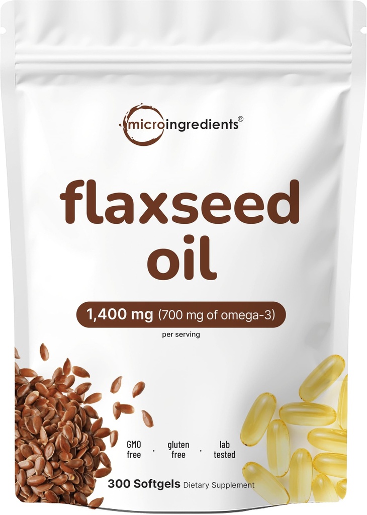 Flaxseed Oil 1400mg Softgeels, 300 Counts 124; w / 700mg ALA Omega 3, Cold Pressed, Rich in Fatty Acids, Alpha Linolenic Acid, Dukung Heart Health & Imune System 14; NON-GMO, No Gluten - 300 Servings
