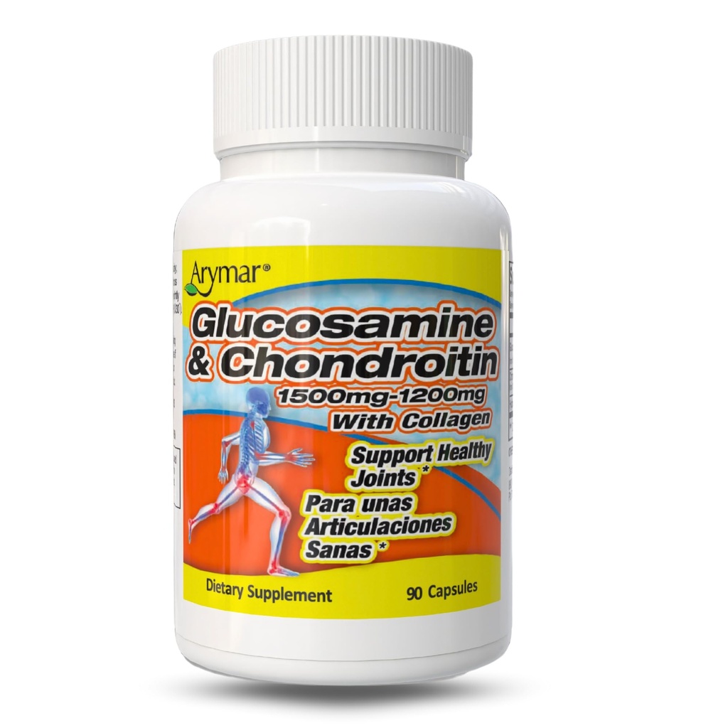 ARYMAR Glucosamin 1500 mg dan Chondroitin 1200 mg dengan Collagen - Tambahan Kesehatan Gabungan - 90 Kapsul