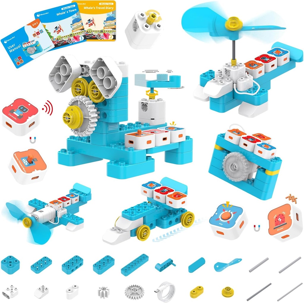 WhalesBot A1 Coding Toy for Kids, Building Block Robot, Fun STEM Toy with Magnetic Controller and Sensor Blocks, Screen- Free Coding with 3 Guide Books for Kid 3-6
