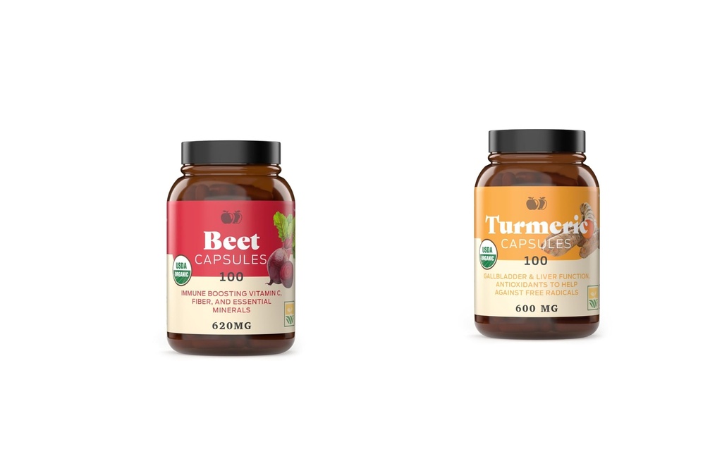 Complete Natural Produts Beet 100 Capsules & Turmeric 100 Capsules Bundle