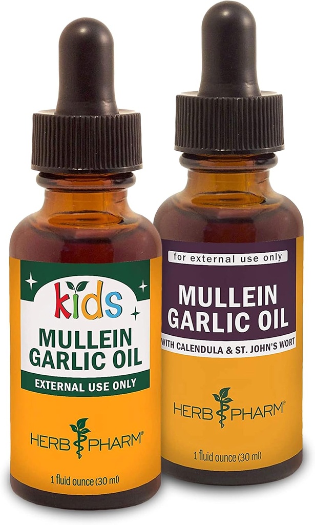 Herb Pharm Mullein Minyak Bawang putih, 1 Oz and Kid Mullein Minyak Bawang Putih, 1 Oz Herbal Gift Set