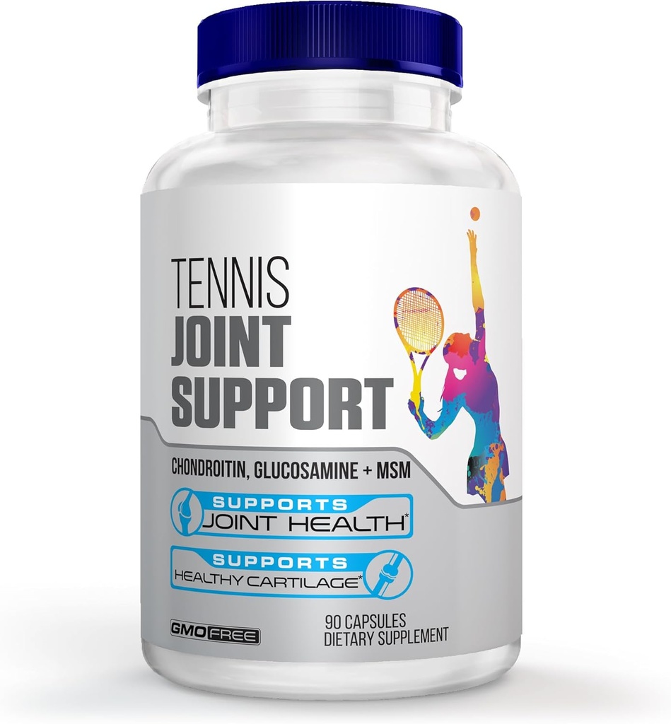 Tambahan Dukungan Tennis Bersama - Lutut Sehat, Kembali, Kartilage, & Joints - Glucosamin Chondroitin MSM- GMP Sertifikasi Suplemen Tennis dan Dukungan Gabungan untuk Athletes - 90 Capsules