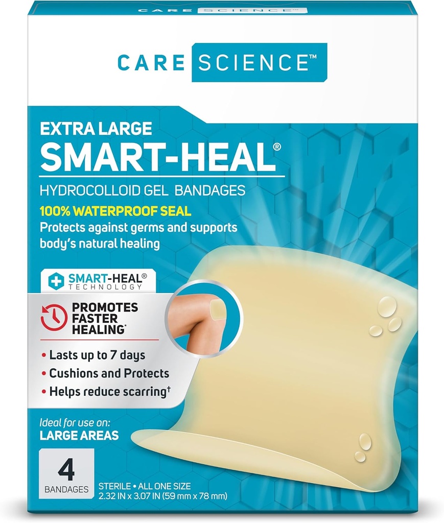 Care Science Heal Hydrocolloid, Large, 2.3 in x 3, 4CT 14; 100% Waterproof Seal Healing, Reduces Scarring