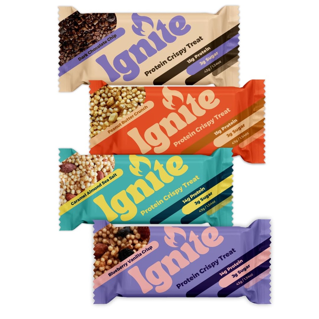 Ignite High Protein Snacks, Low Sugar Protein Snacks, Snacks Sehat untuk Orang Dewasa dan Anak-anak, Perjanjian Crispy Fiber Bar