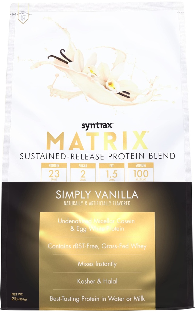 Syntrax Nutrection Matrix - Sustained- Rilis Protein Blend, Just Vanilla 2 lbs. Real Vanilla Bean Specks